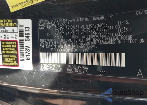 2012 Toyota Sienna Le 8 Passenger из США, поврежденный, VIN 5TDKA3DC1CS013790